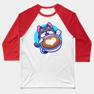 Cute Cat With Coffee Cup Cartoon Baseball T-Shirt